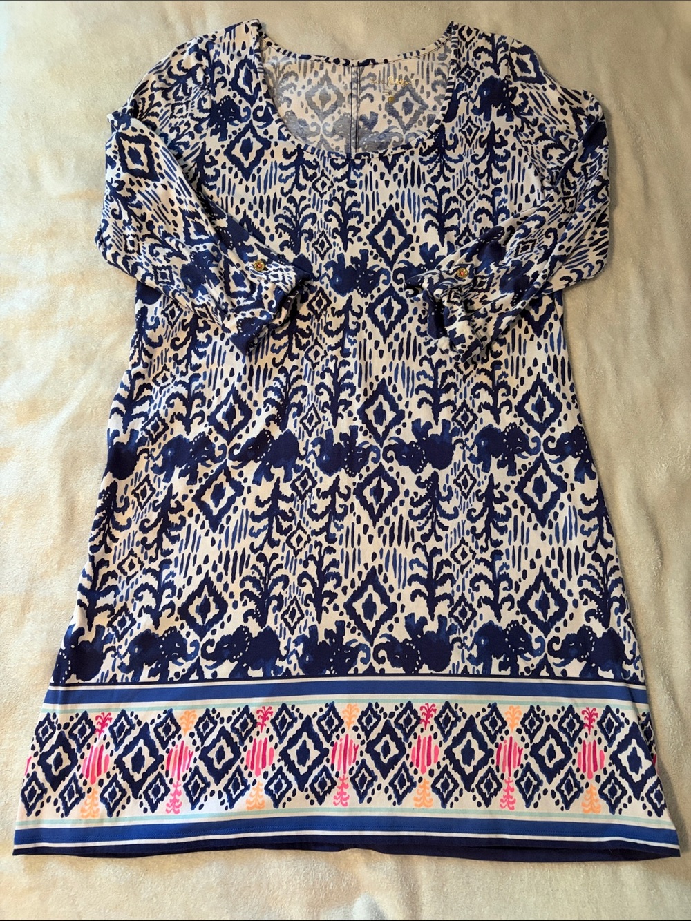 Lilly Pulitzer Blue & White Print Scoop-Neck Dress,  sz XL